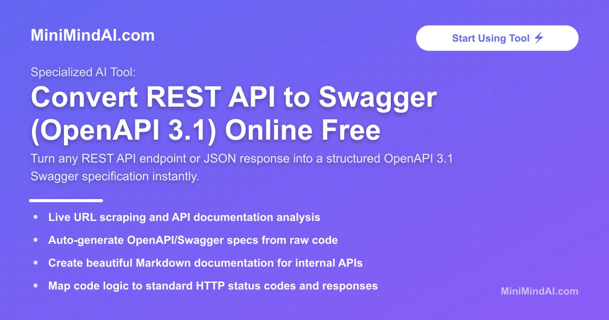 Convert REST API to Swagger (OpenAPI 3.1) Online Free | MiniMind AI
