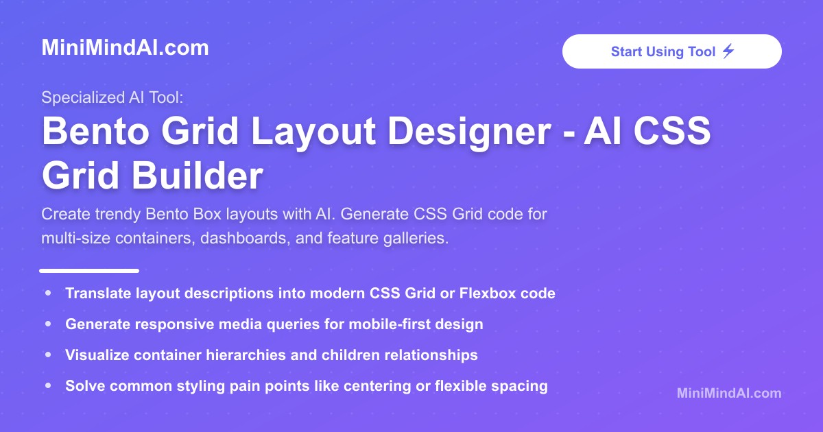 Bento Grid Layout Designer - AI CSS Grid Builder | MiniMind AI