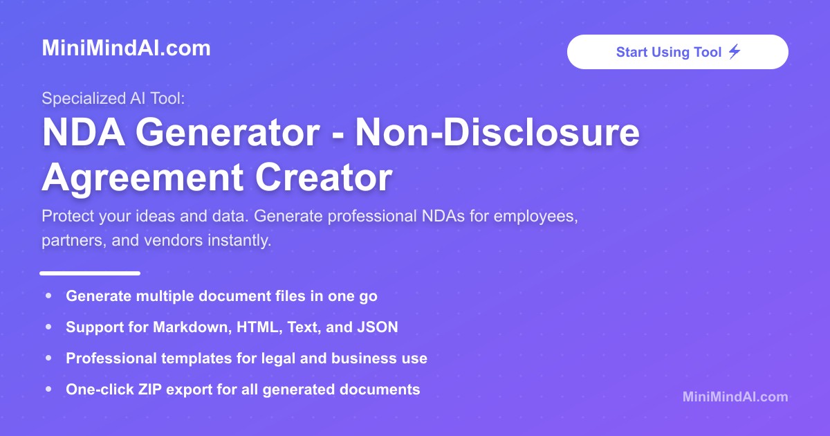 NDA Generator - Non-Disclosure Agreement Creator | MiniMind AI