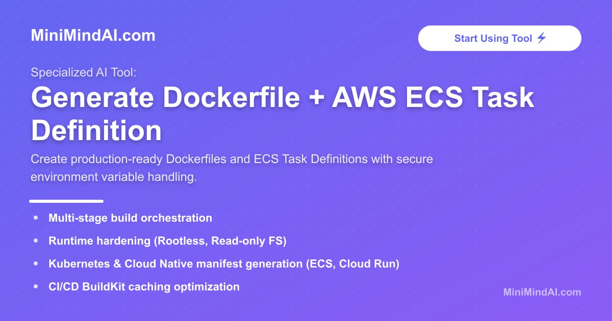 Generate Dockerfile + AWS ECS Task Definition | MiniMind AI